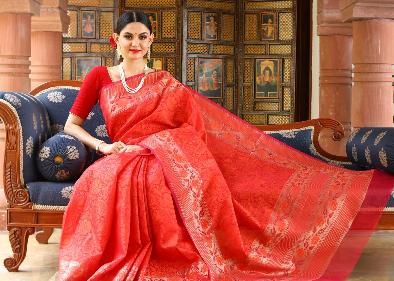 Saree draping with bridal makeup